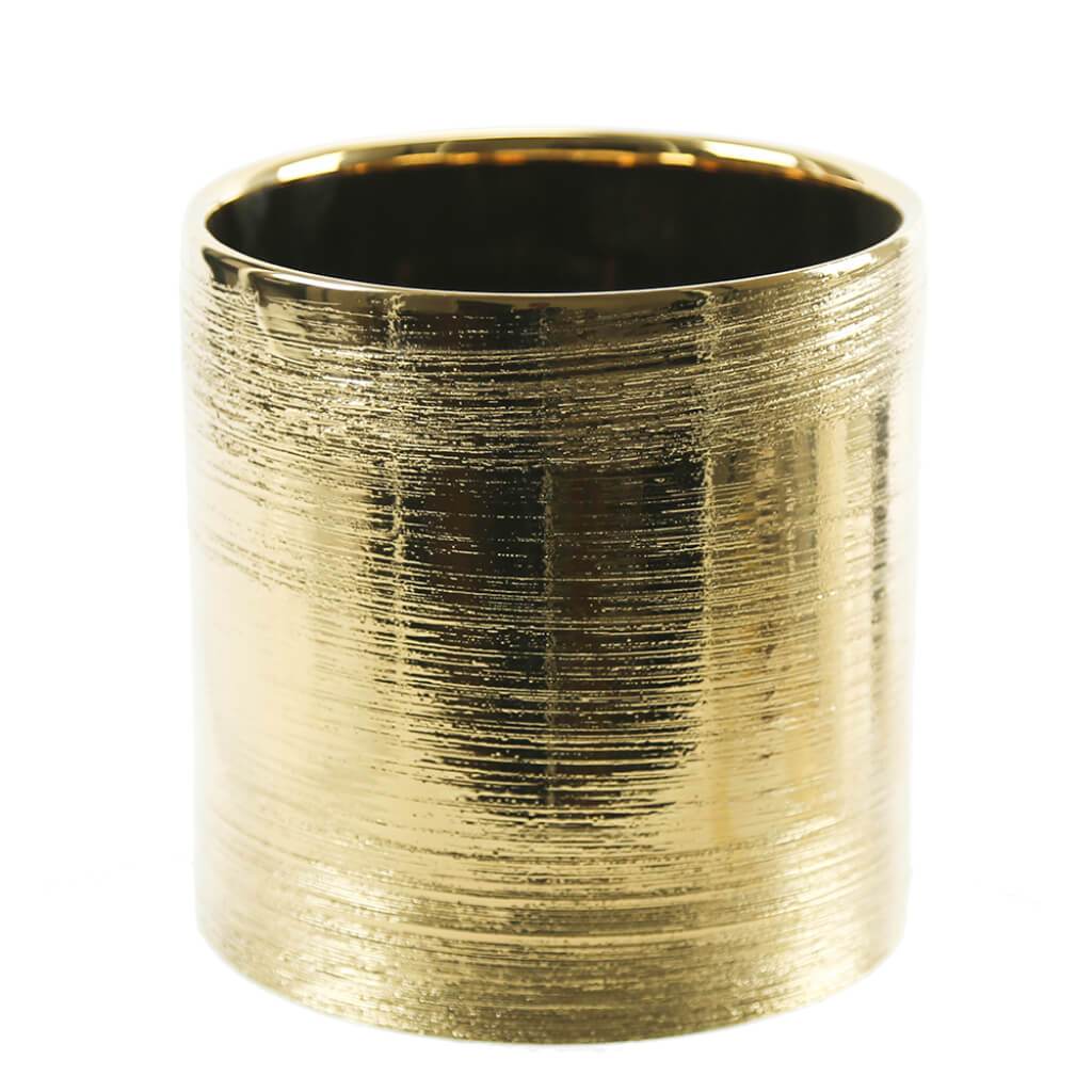 SCRATCHED CYLINDER CERAMIC OPEN:6.5&quot;, HEIGHT: 6&quot; GOLD 