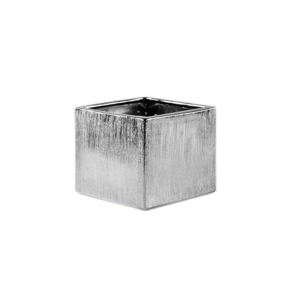 SQUARE CUBE SCRATCHED/ETCHED OPEN: 6.5"X6.5", HEIGHT: 6" SILVER 
