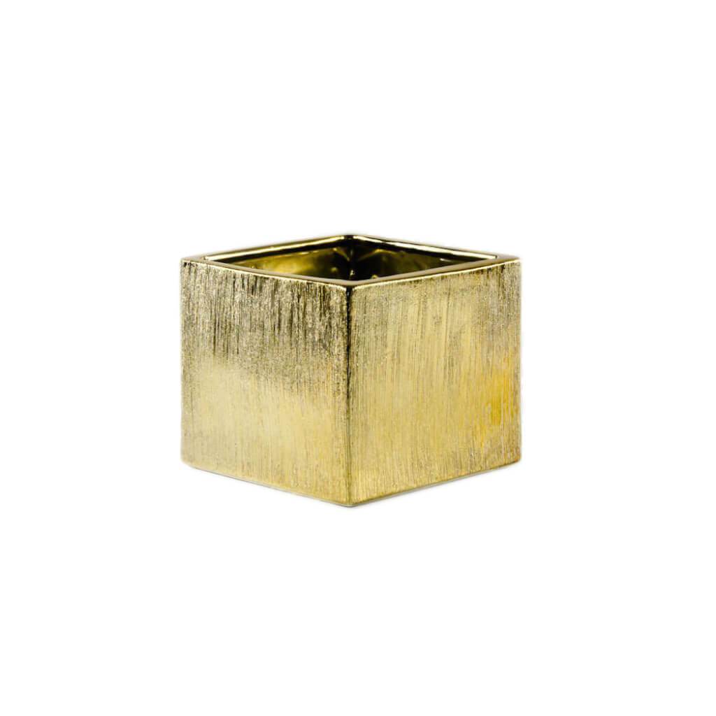 SCRATCHED SQUARE CUBE OPEN:6.5&quot;X6.5&quot;, HEIGHT: 6&quot; GOLD 