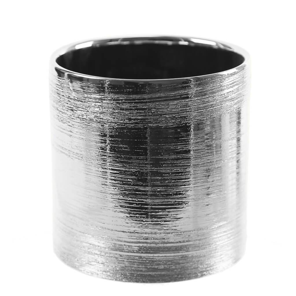 SCRATCHED CYLINDER CERAMIC OPEN:6.5&quot;, HEIGHT: 6&quot; SILVER 