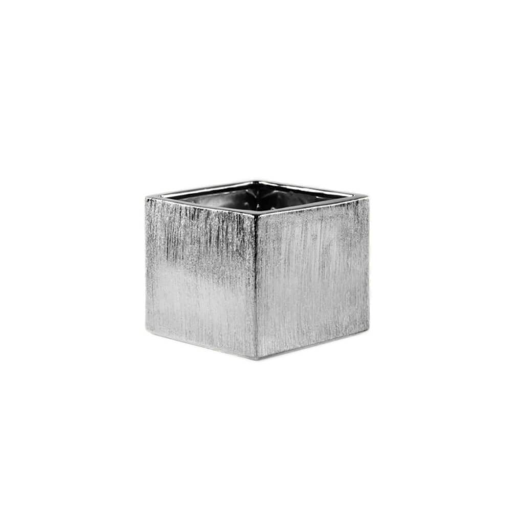 SQUARE CUBE SCRATCHED/ETCHED OPEN:3.75"X.3.75" HEIGHT:3.75" SILVER 