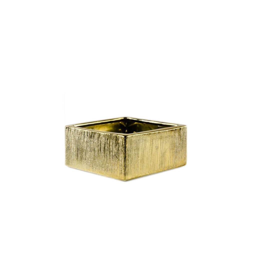 SCRATCHED LOW SQUARE BLOCK OPEN: 6.25&quot;X6.25&quot;, HEIGHT: 4&quot; GOLD 