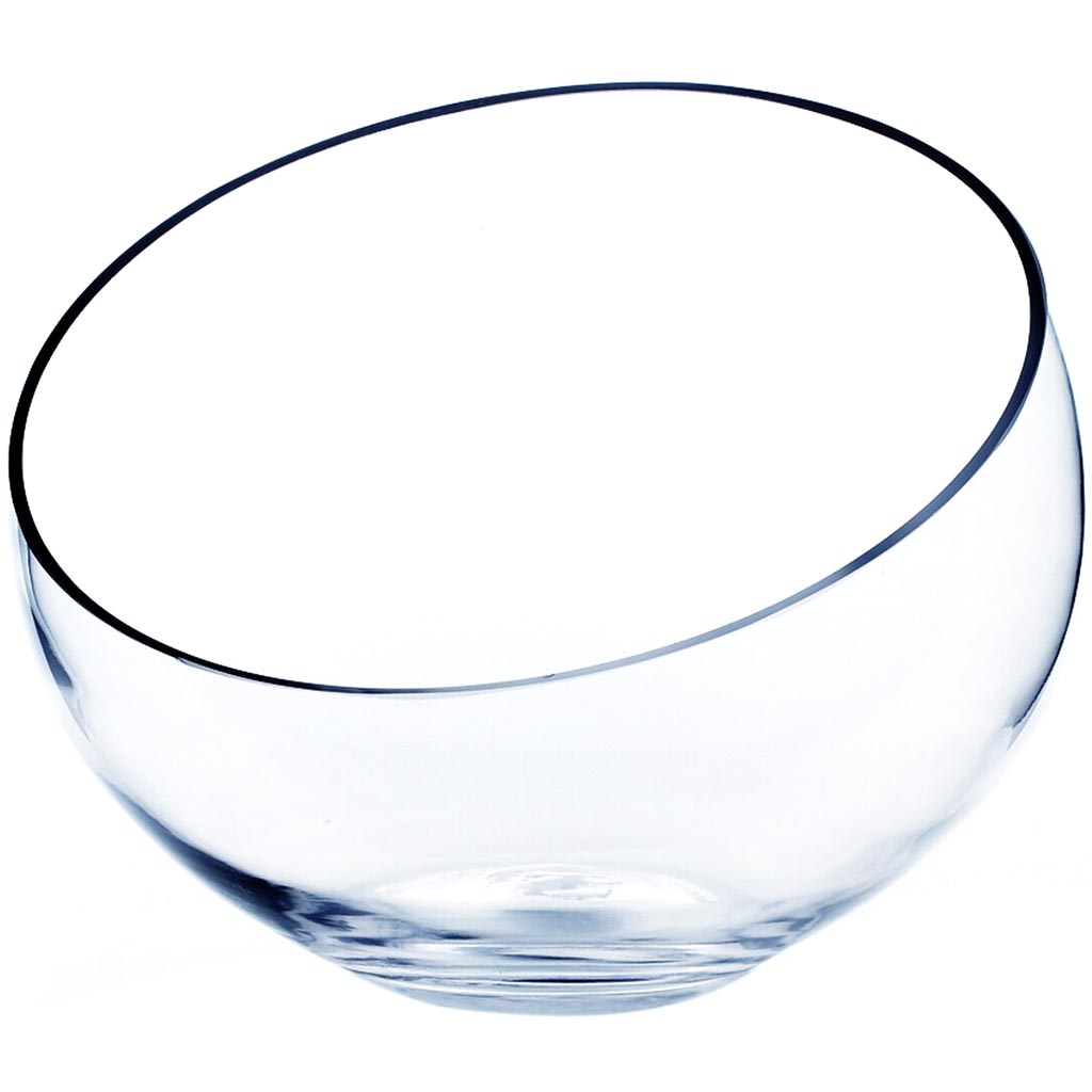 Clear Slant Cut Unique Bowl Glass Vase, 11in x 10in