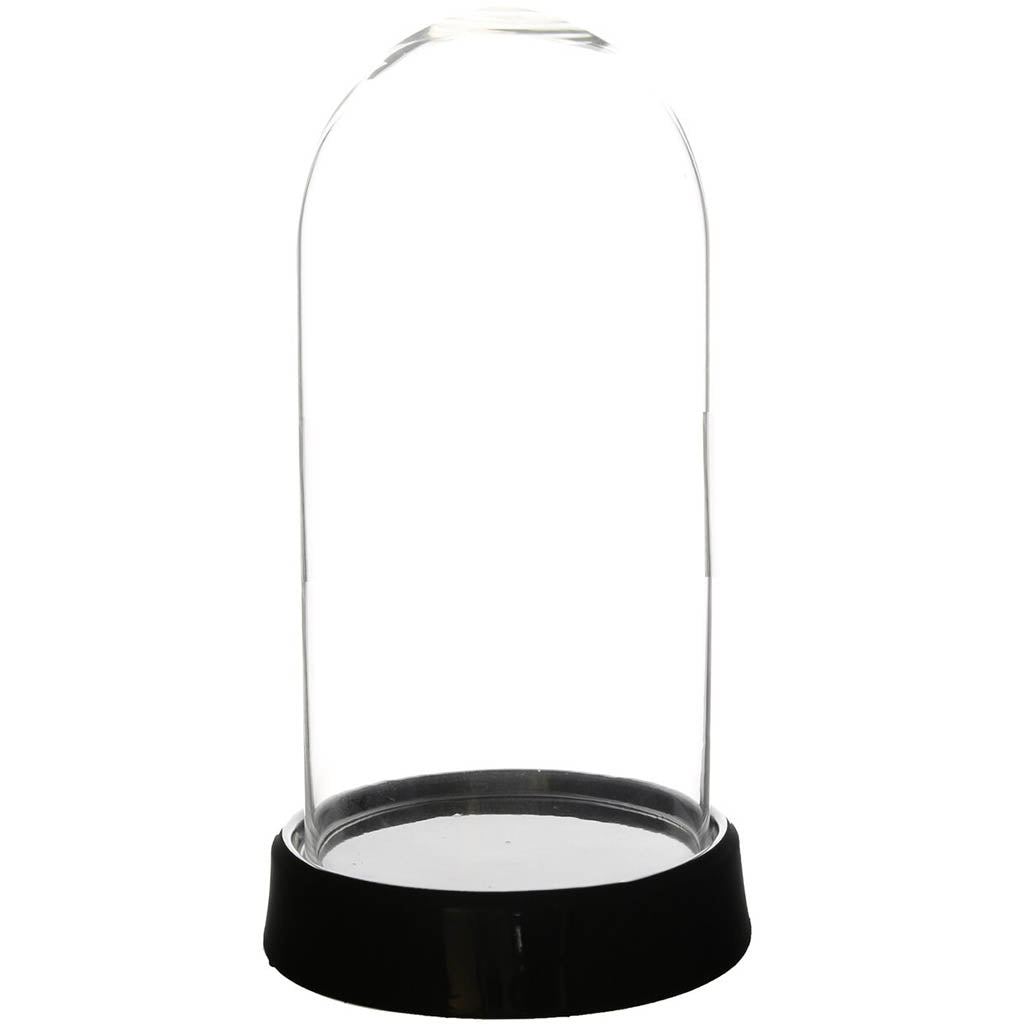 Clear Large Glass Dome With Black Base, 25in x 10in