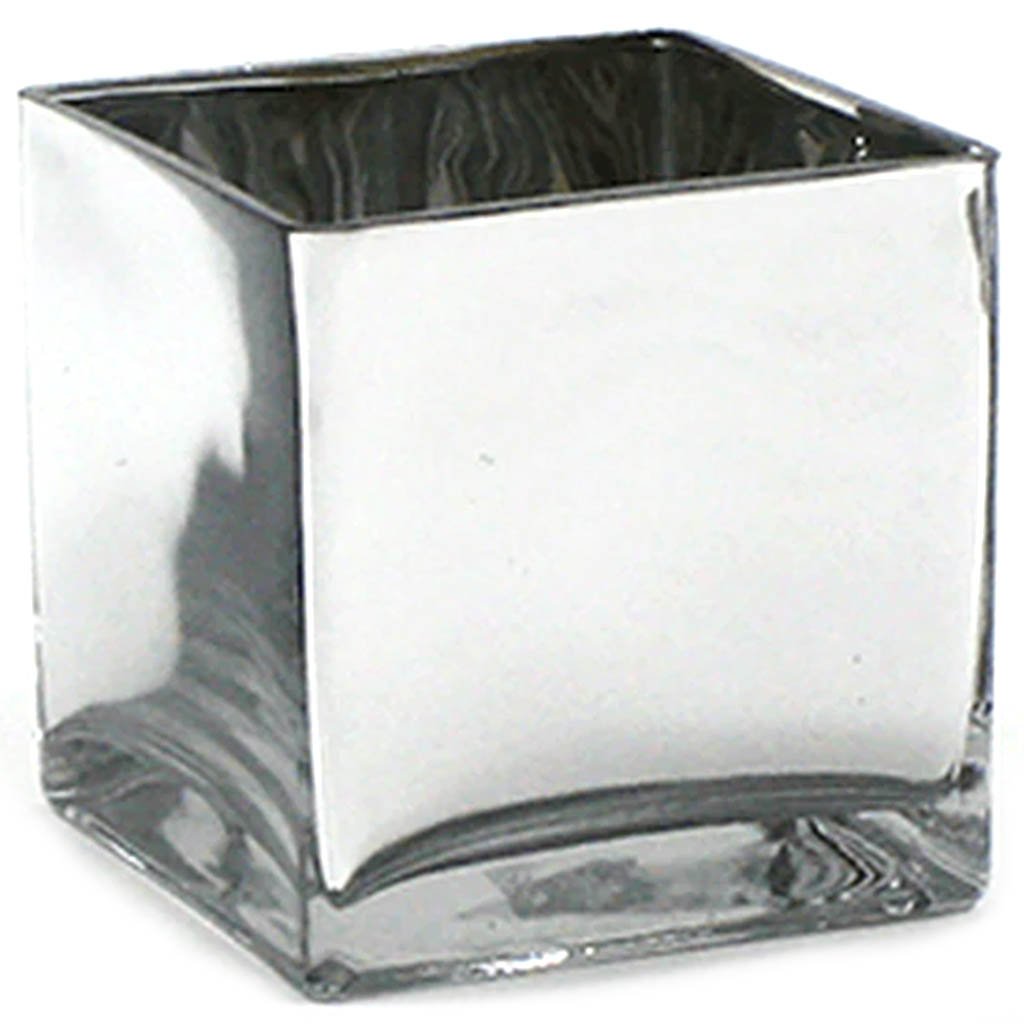 Silver Cube Vase, H5in X L5in X W5in