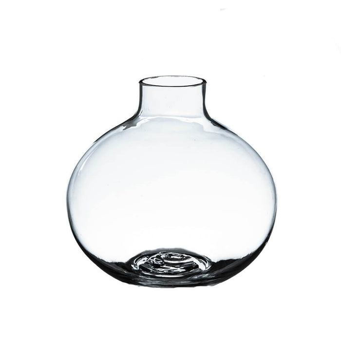 CLEAR SMALL ROUND BUD VASE W: 4". HEIGHT:4" 