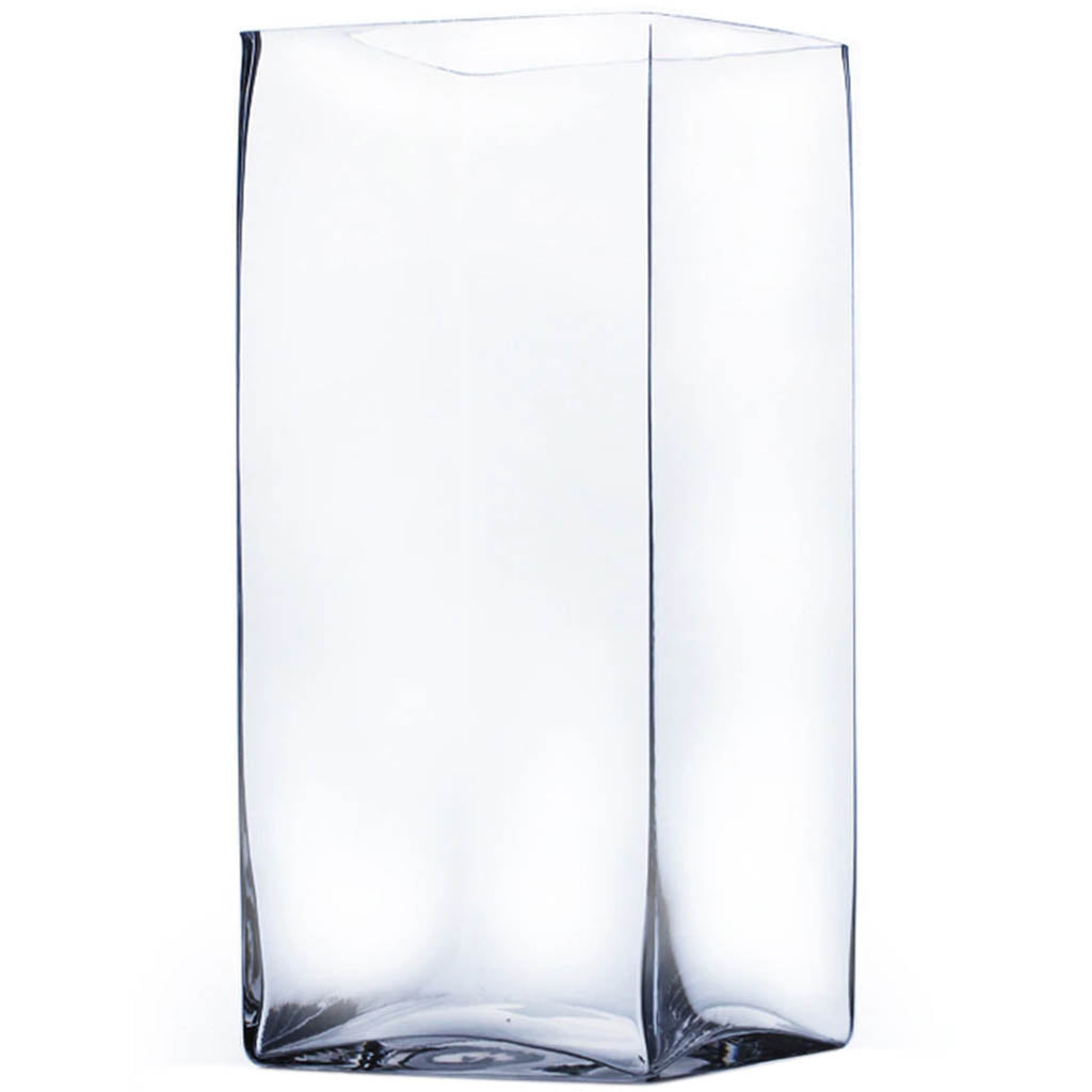 Square Block Glass Vase, 5in x 10in H