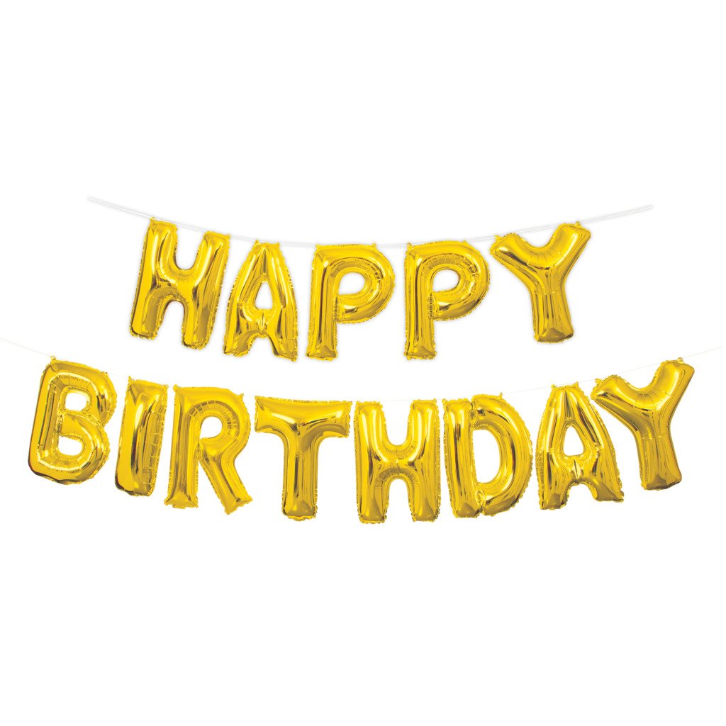 Foil Letter Balloon Banner Kit 14in, Gold Happy Birthday 