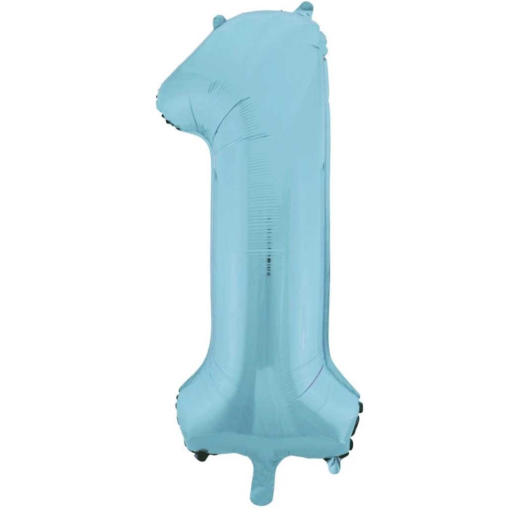 Powder Blue Number 1 Shaped Foil Balloon, 34in 