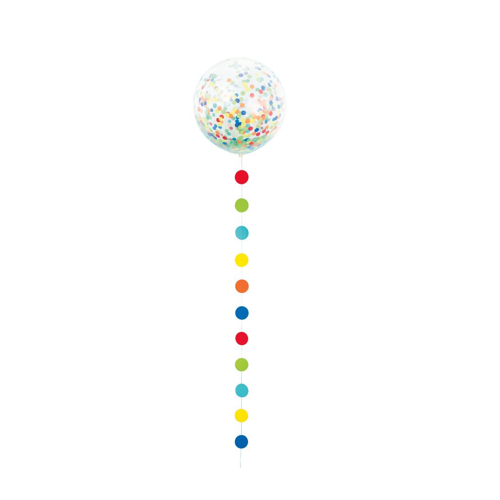 Clear Giant Balloon with Rainbow Confetti and Dots Tassel, 24in 
