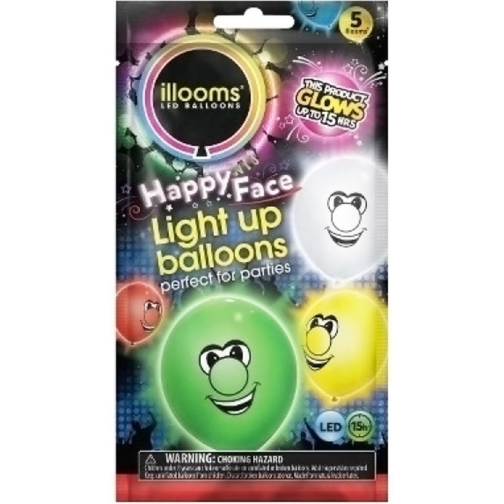 Happy Face Light Up Balloons 10in 5ct