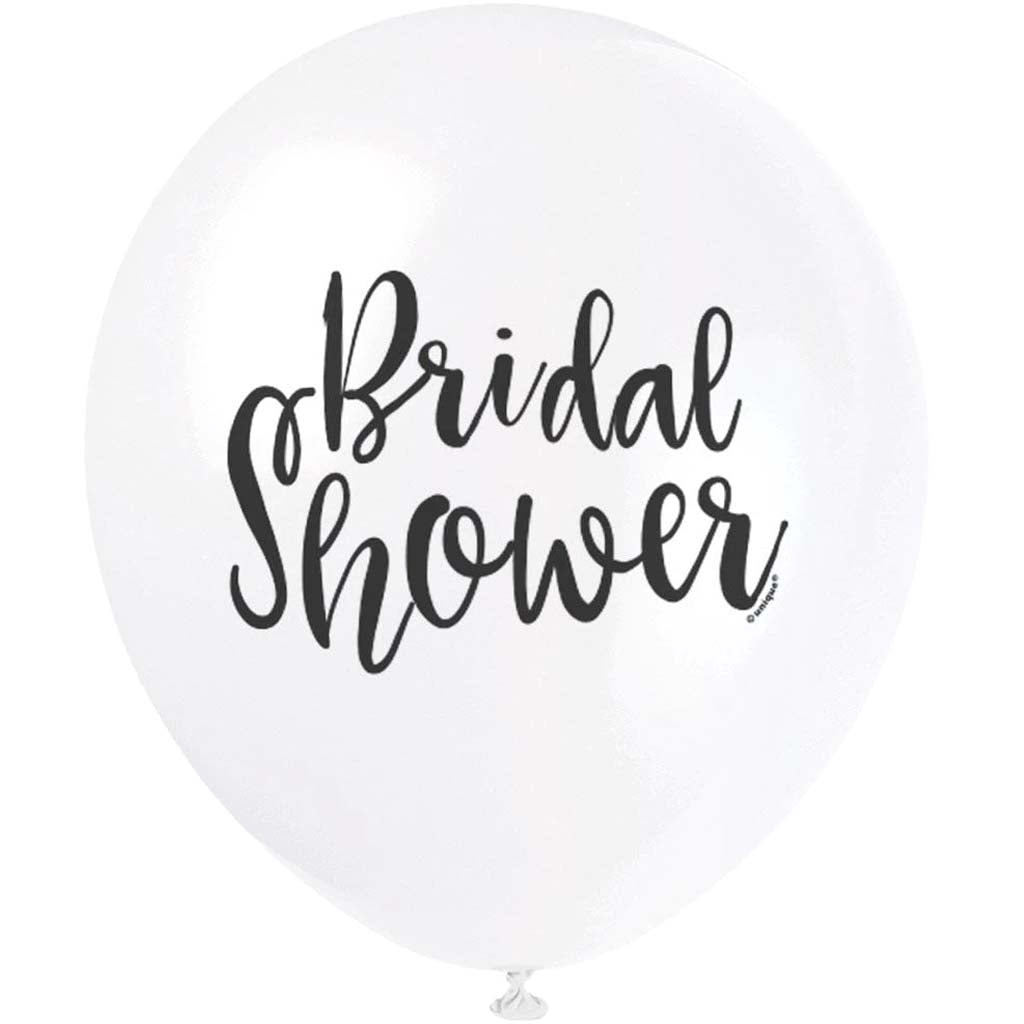 Latex Balloons 12in 8ct, White Script Bridal Shower