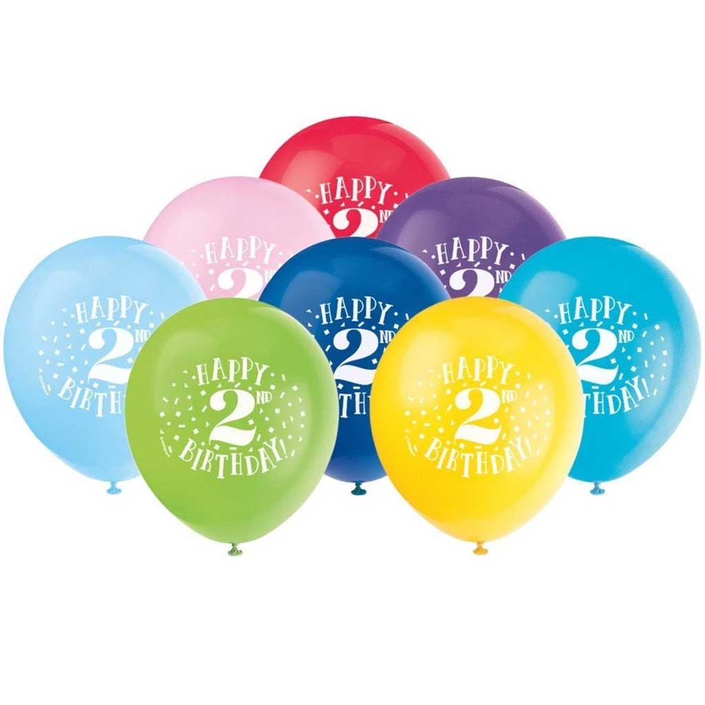 Latex Balloons 12in 8ct, Fun Happy 2nd Birthday 