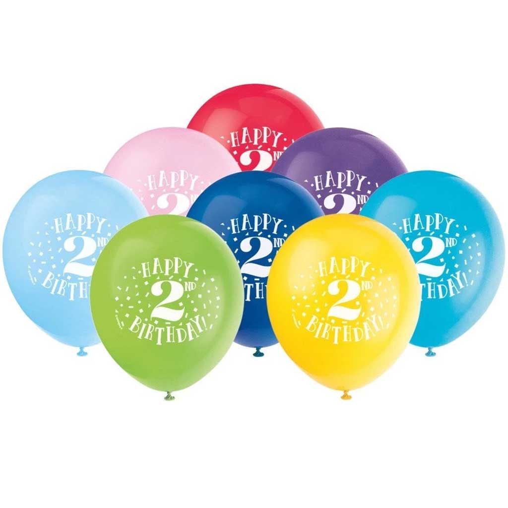 Latex Balloons 12in 8ct, Fun Happy 2nd Birthday 