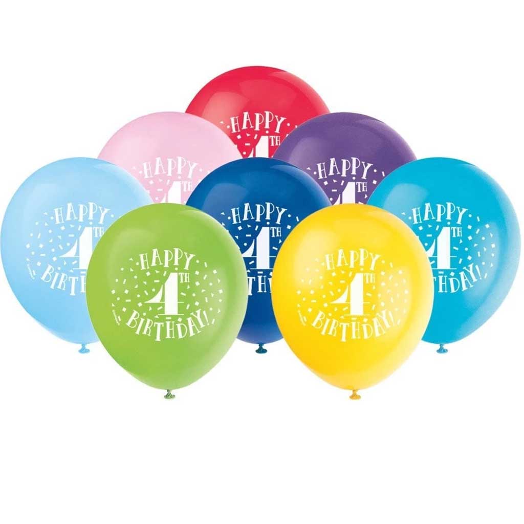 Latex Balloons 12in 8ct, Fun Happy 4th Birthday 