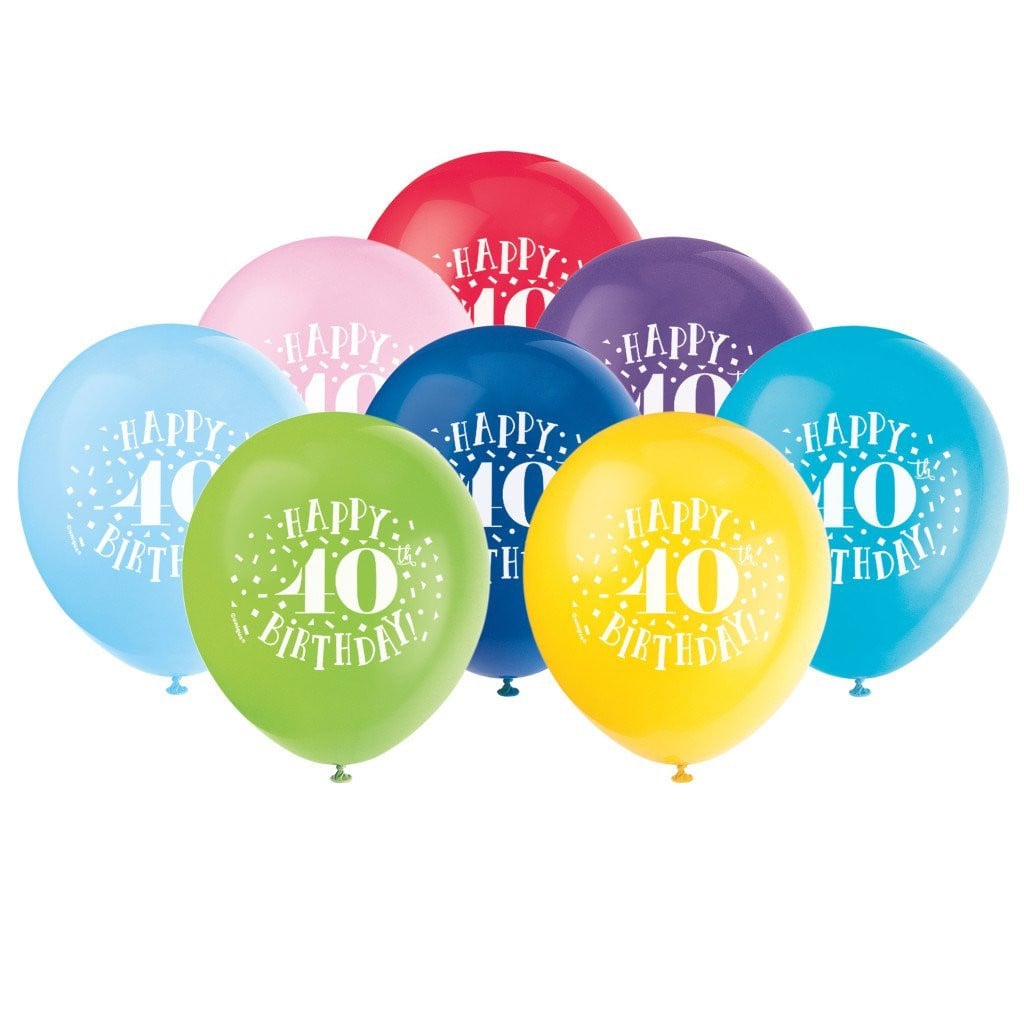 Latex Balloons 12in 8ct, Fun Happy 40th Birthday 