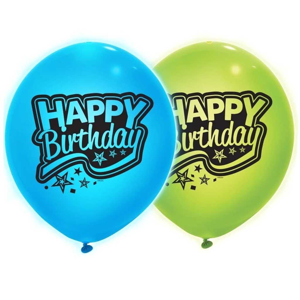 Light Up Balloons 24in 2ct, Giant Blue &amp; Green Happy Birthday 