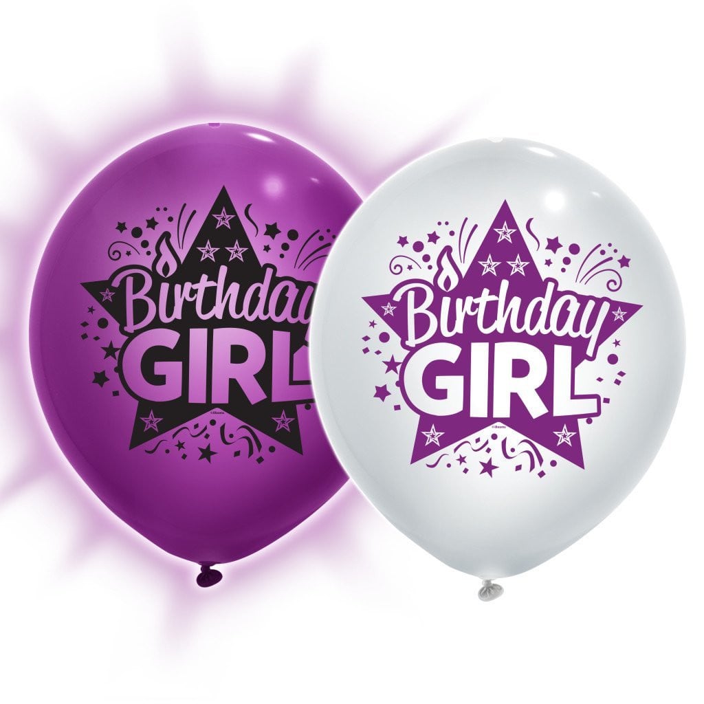 Light Up Balloons 24in 2ct, Giant Star Birthday Girl 