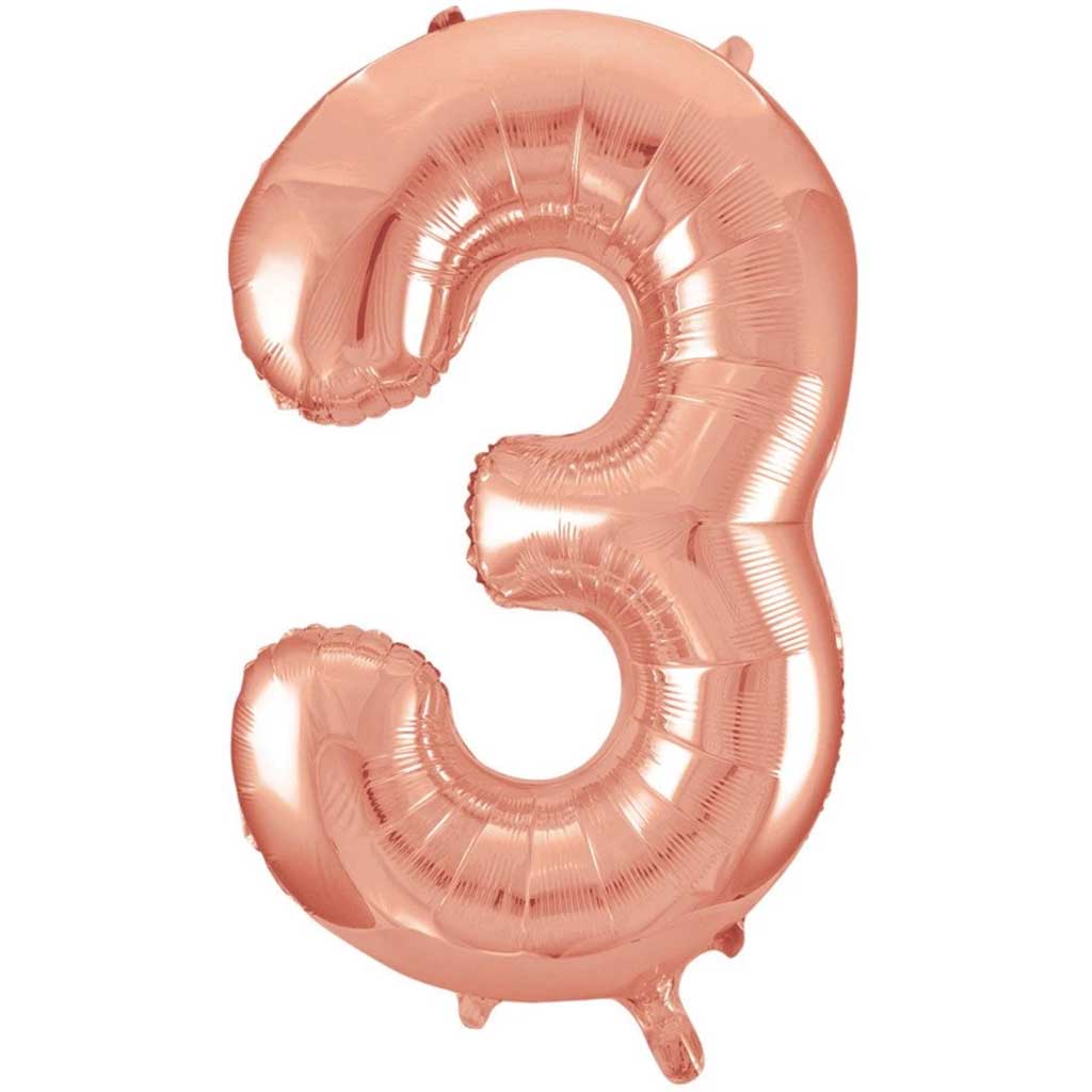 Rose Gold Number 3 Shaped Foil Balloon, 34in 