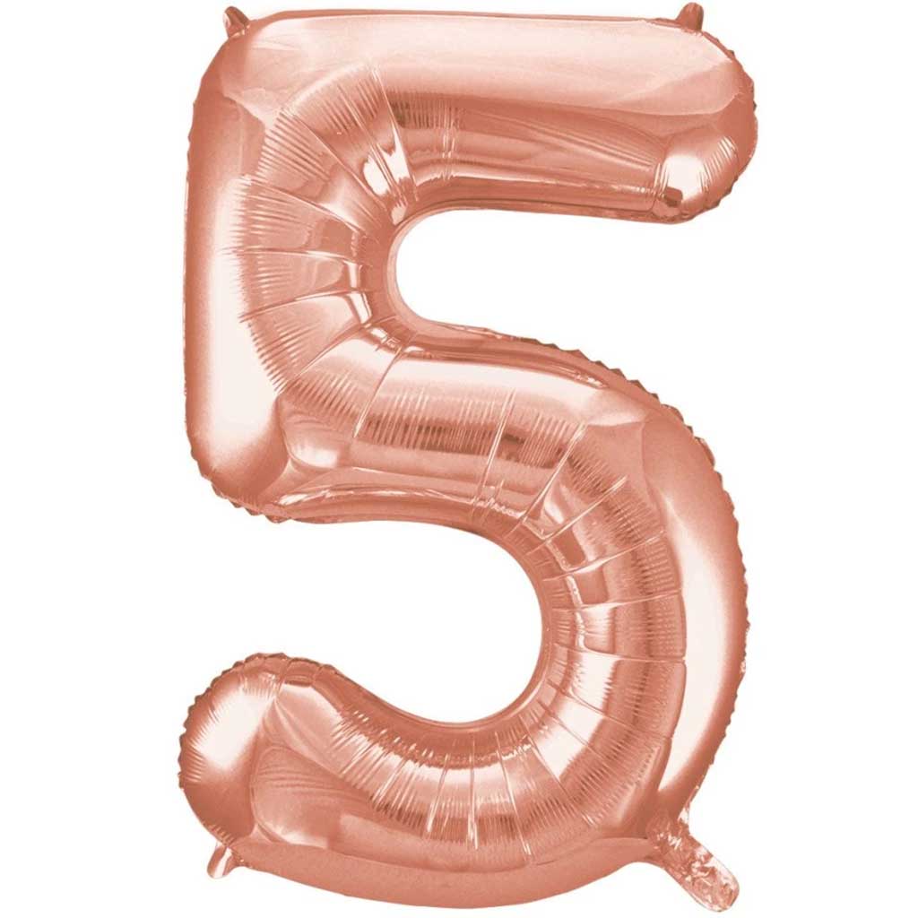 Rose Gold Number 5 Shaped Foil Balloon, 34in 