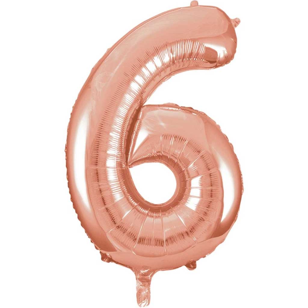 Rose Gold Number 6 Shaped Foil Balloon, 34in 