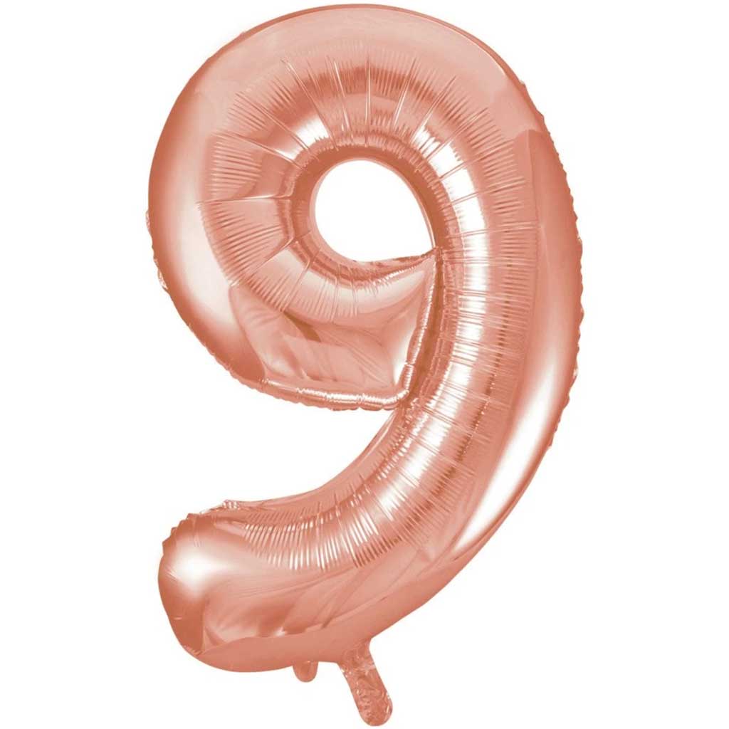 Rose Gold Number 9 Shaped Foil Balloon, 34in 