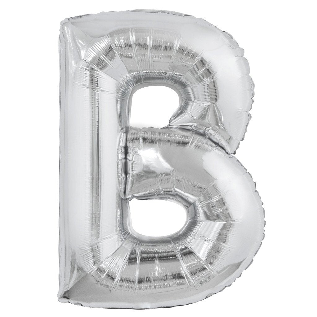 Silver Letter B Shaped Foil Balloon, 34in 