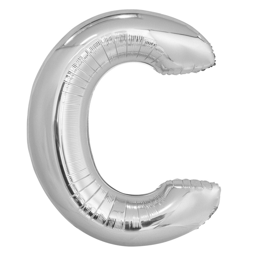 Silver Letter C Shaped Foil Balloon, 34in 