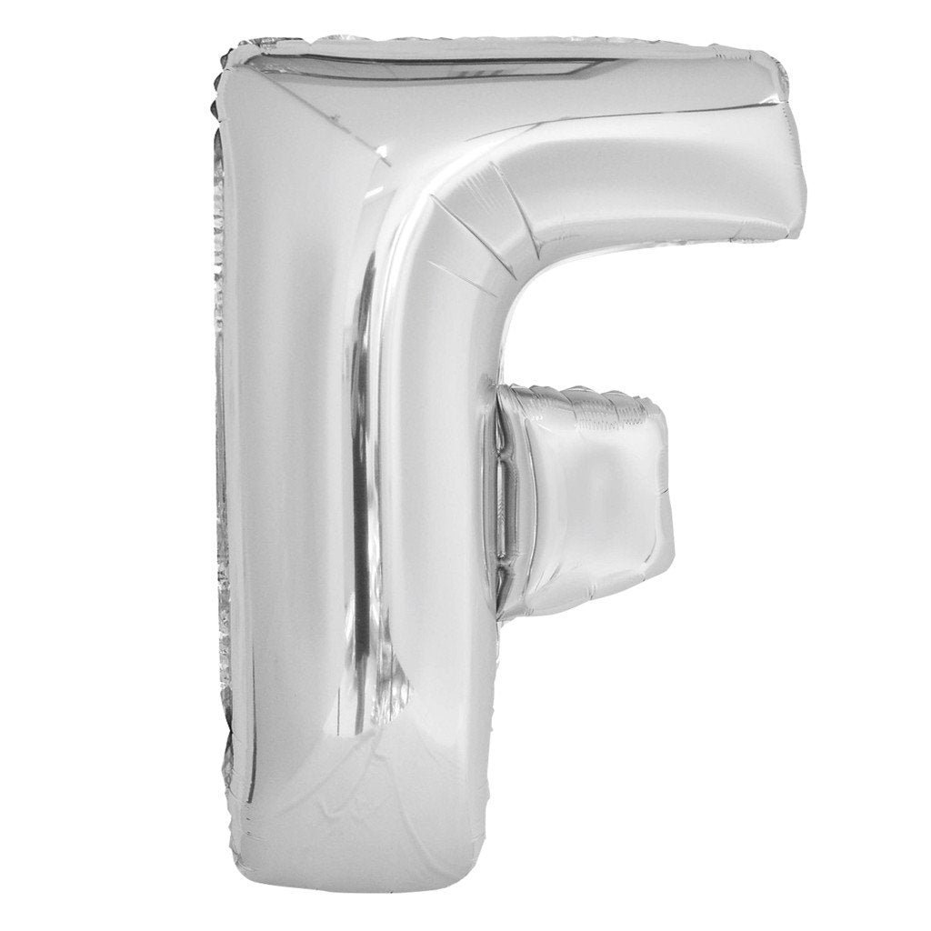 Silver Letter F Shaped Foil Balloon, 34in 