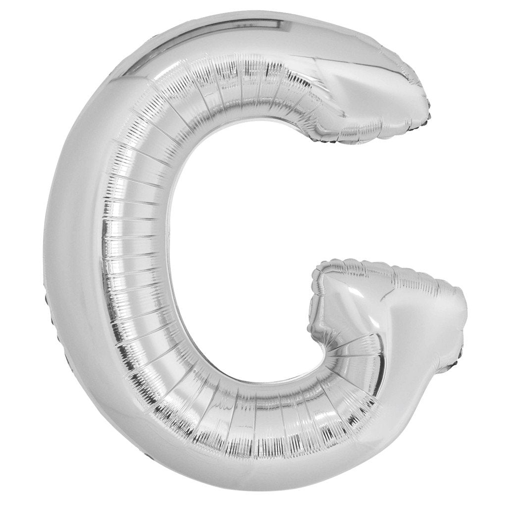 Silver Letter G Shaped Foil Balloon, 34in 