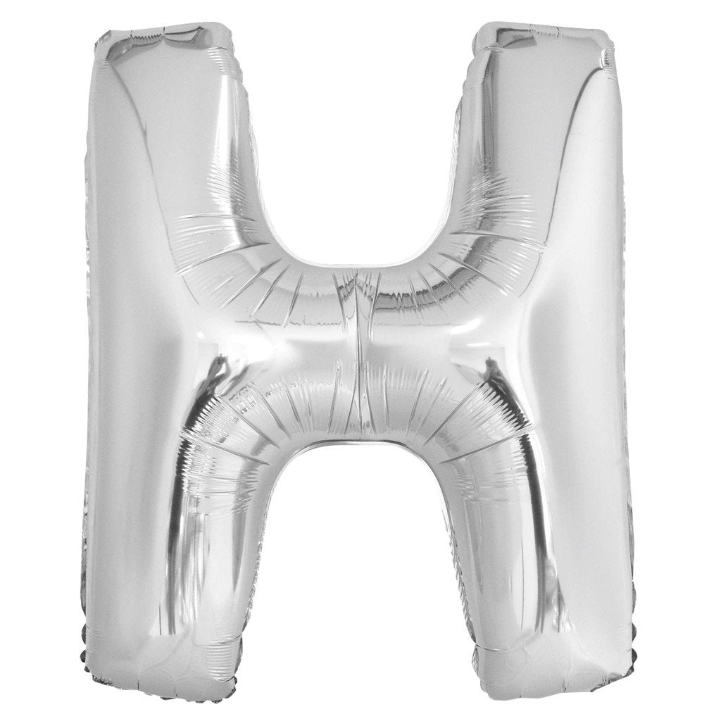 Silver Letter H Shaped Foil Balloon, 34in 