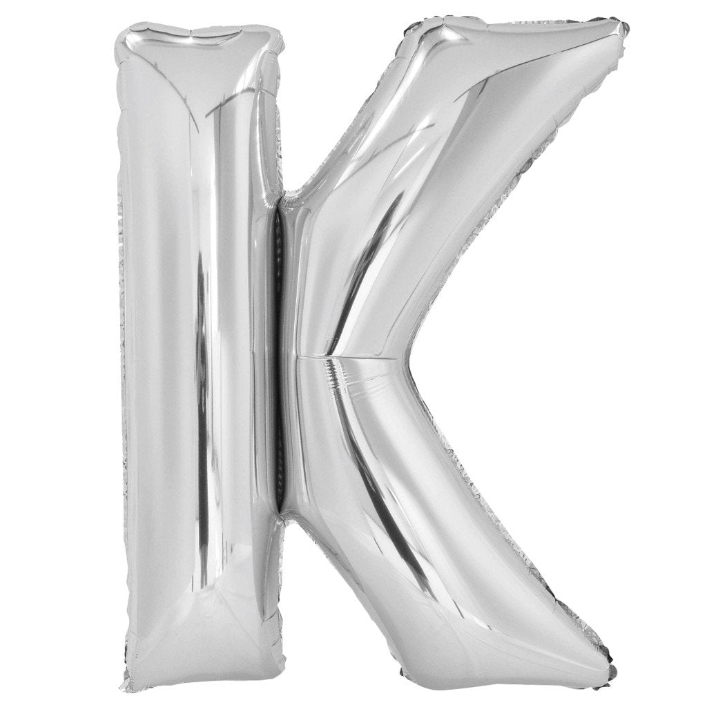 Silver Letter K Shaped Foil Balloon, 34in 