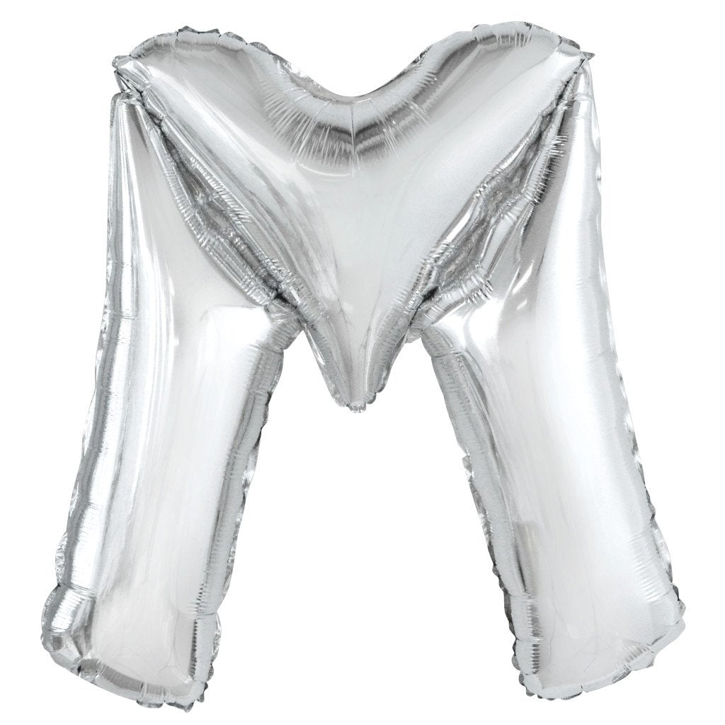 Silver Letter M Shaped Foil Balloon, 34in 