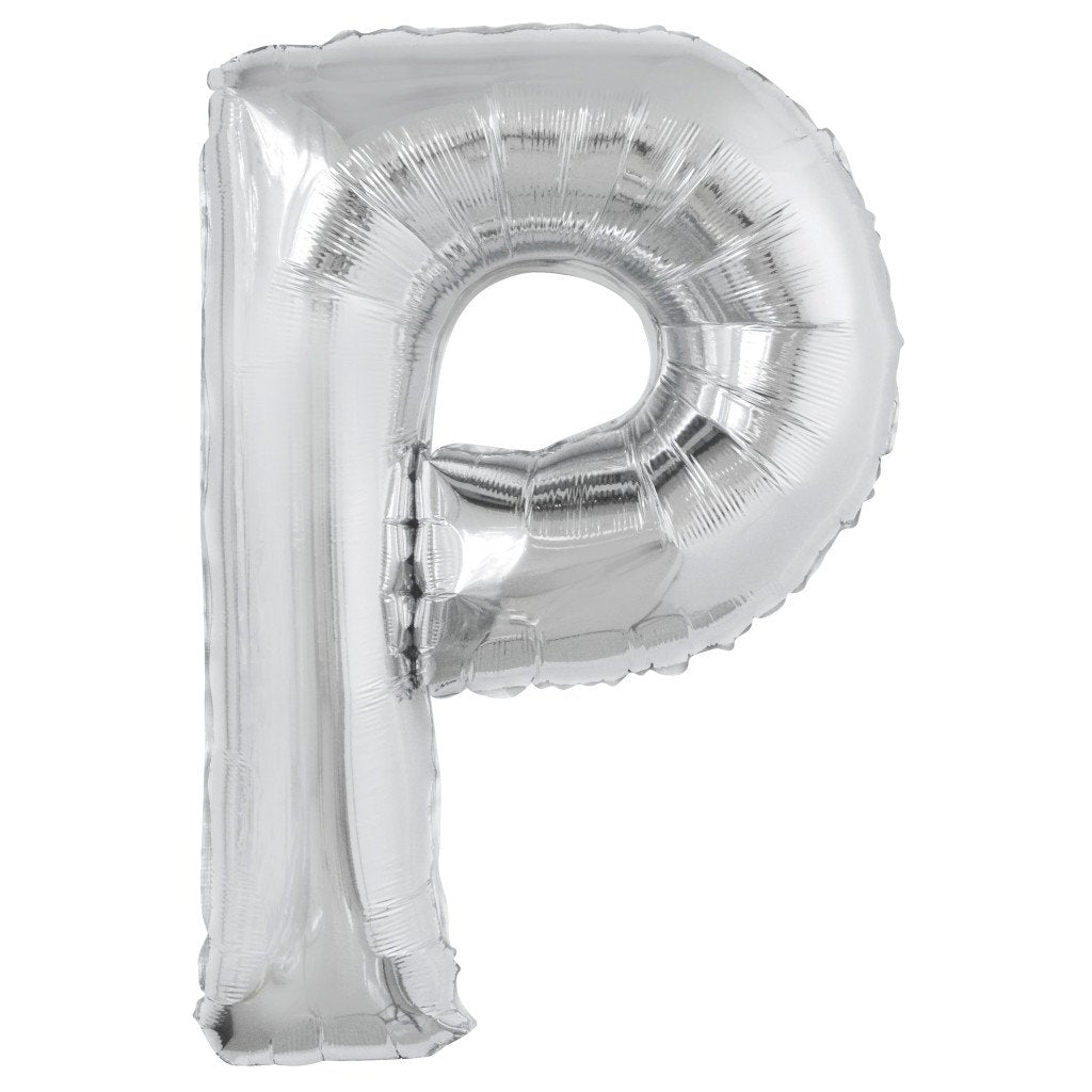 Silver Letter P Shaped Foil Balloon, 34in 