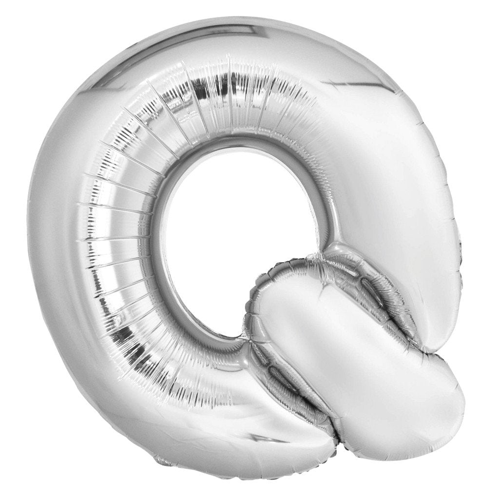 Silver Letter Q Shaped Foil Balloon, 34in 