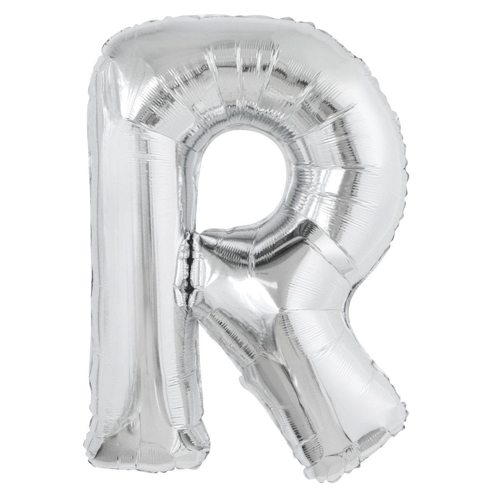 Silver Letter R Shaped Foil Balloon, 34in 