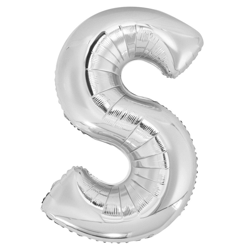 Silver Letter S Shaped Foil Balloon, 34in 