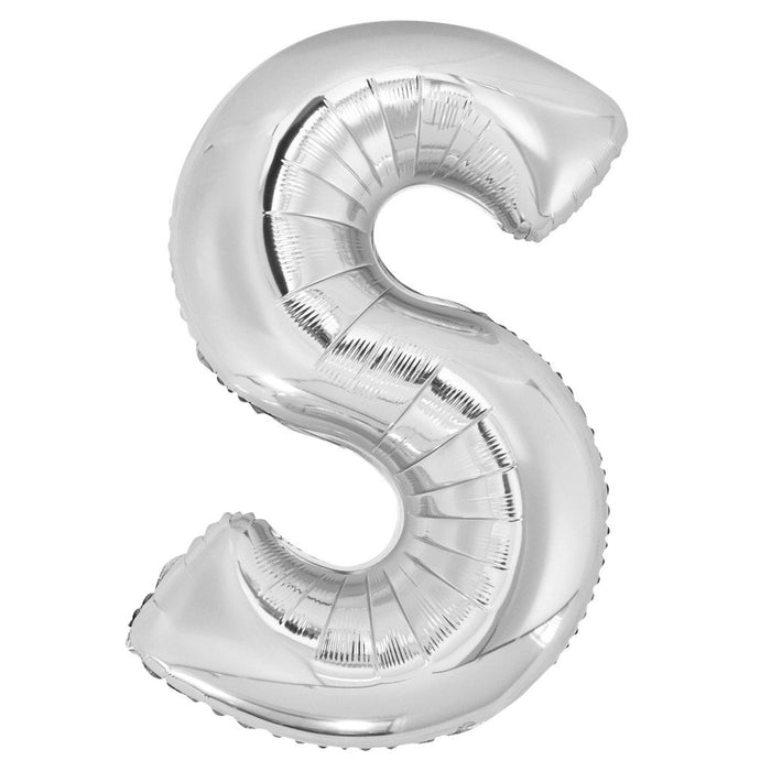 Silver Letter S Shaped Foil Balloon, 34in 