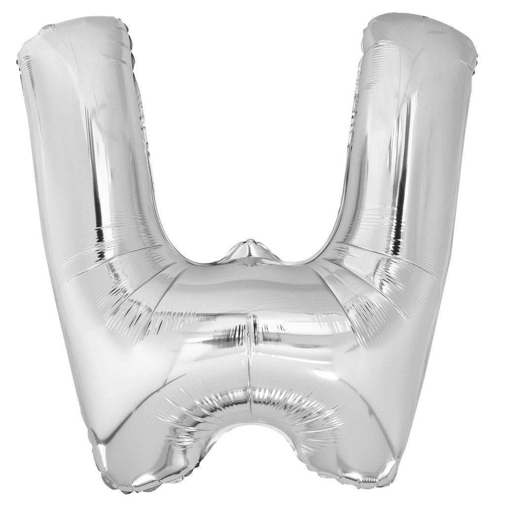 Silver Letter W Shaped Foil Balloon, 34in 