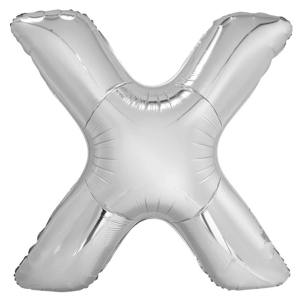 Silver Letter X Shaped Foil Balloon, 34in 