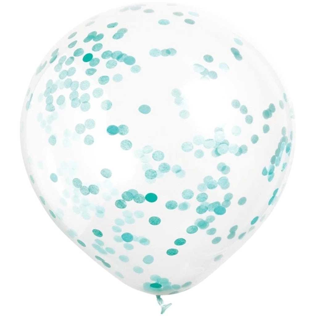 Clear Latex Balloons with Caribbean Teal Confetti 12in, 6ct 