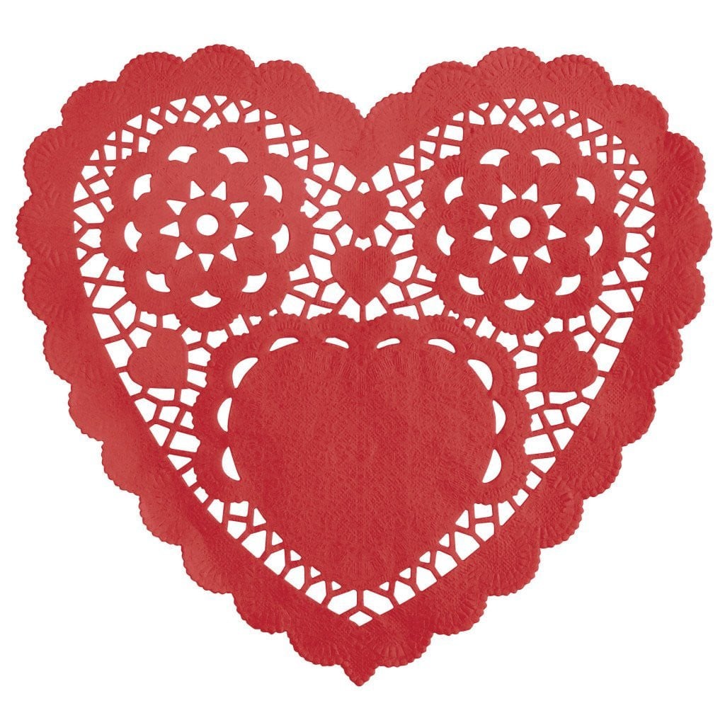 Heart Doilies 6in 30ct, Red 