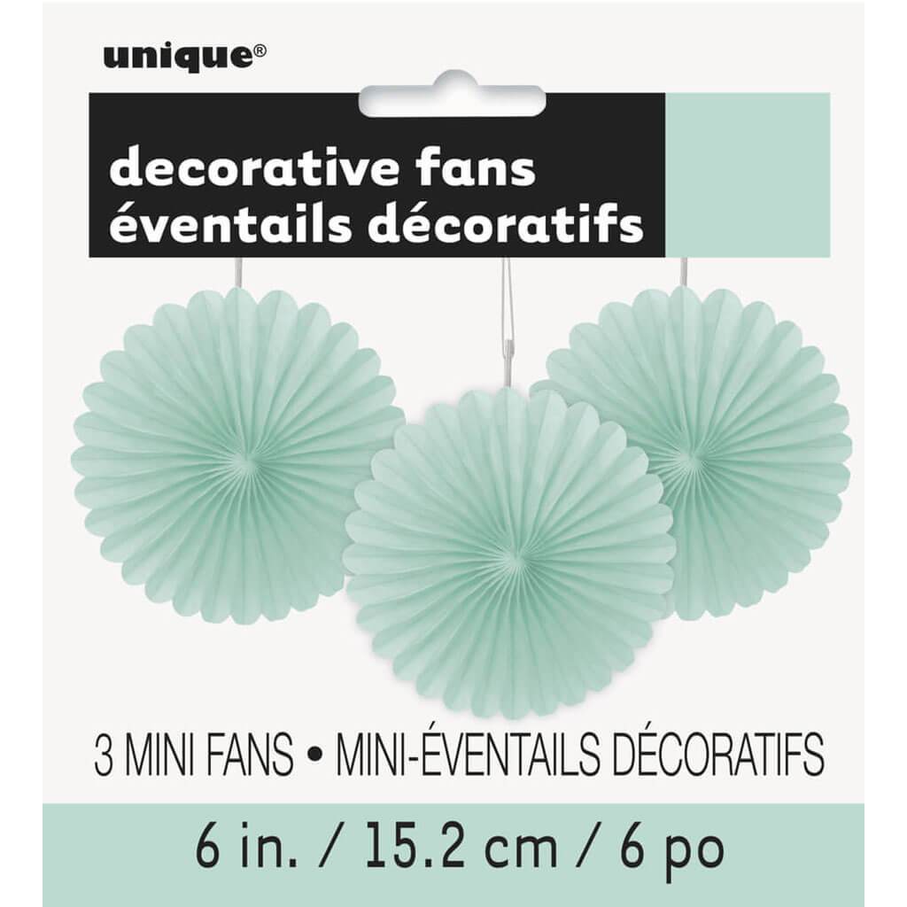 Mint Solid Tissue Paper Fans 6in 3ct