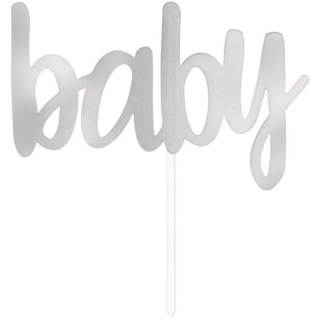 Cake Topper Silver Foil Baby&quot; Baby Shower 