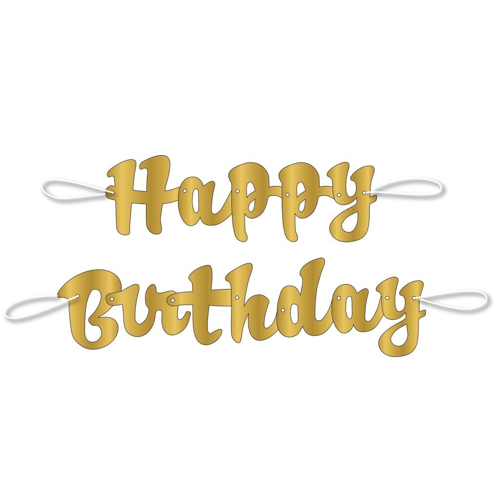 Gold Script &quot;Happy Birthday&quot; Banner 