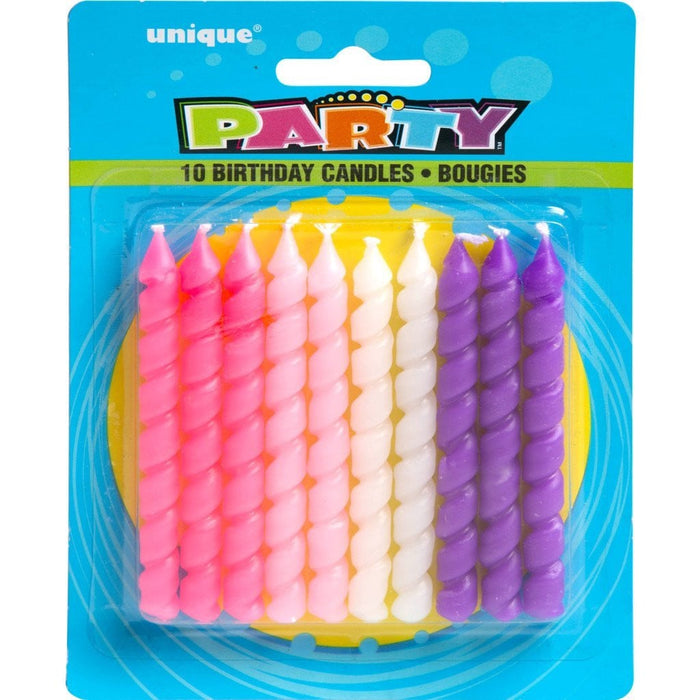 Spiral Birthday Candles 10ct, Pink & Purple 