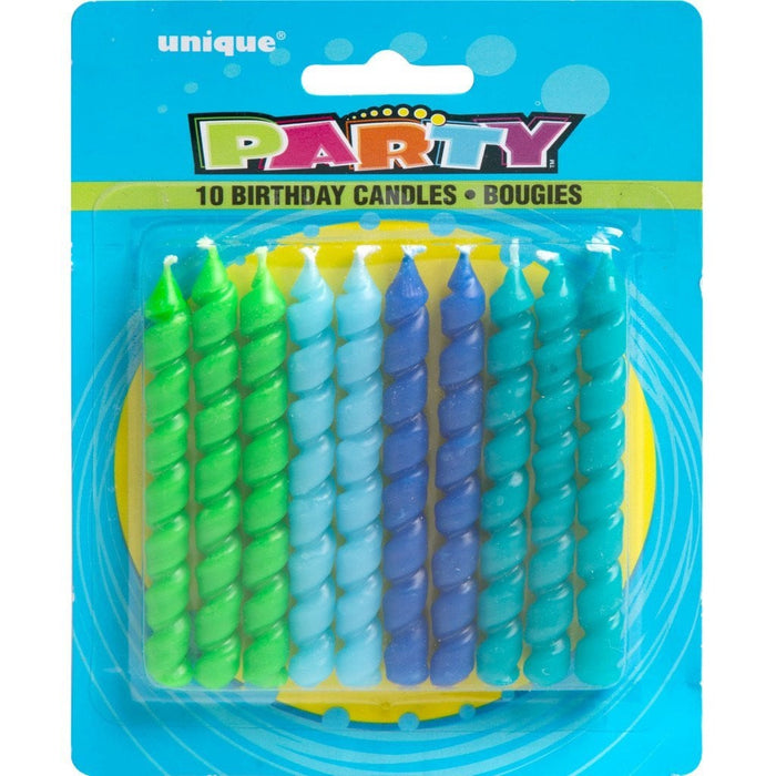 Spiral Birthday Candles 10ct, Blue & Green 