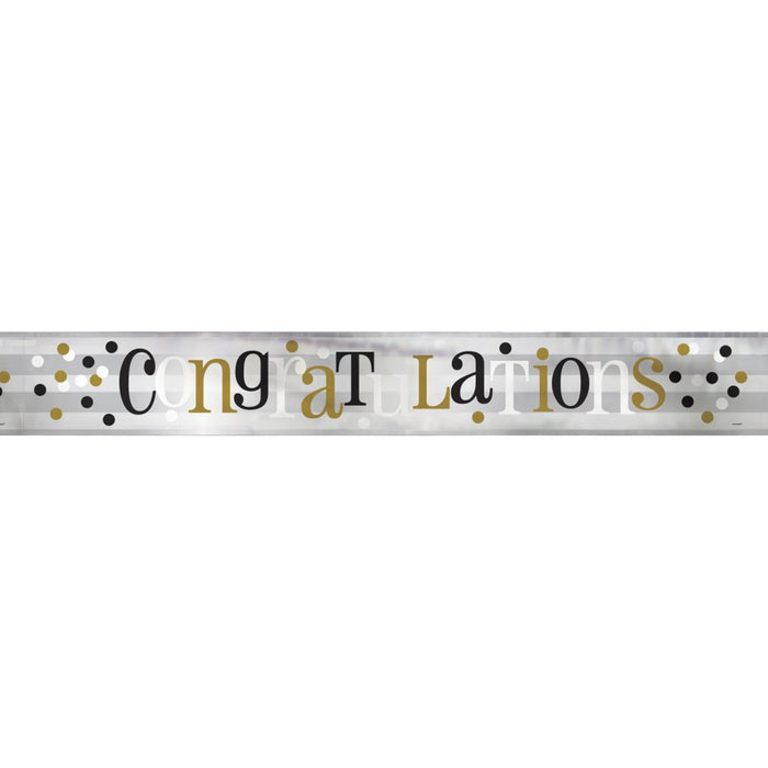 Banner 12ft, Foil Black, White & Gold Congratulations 