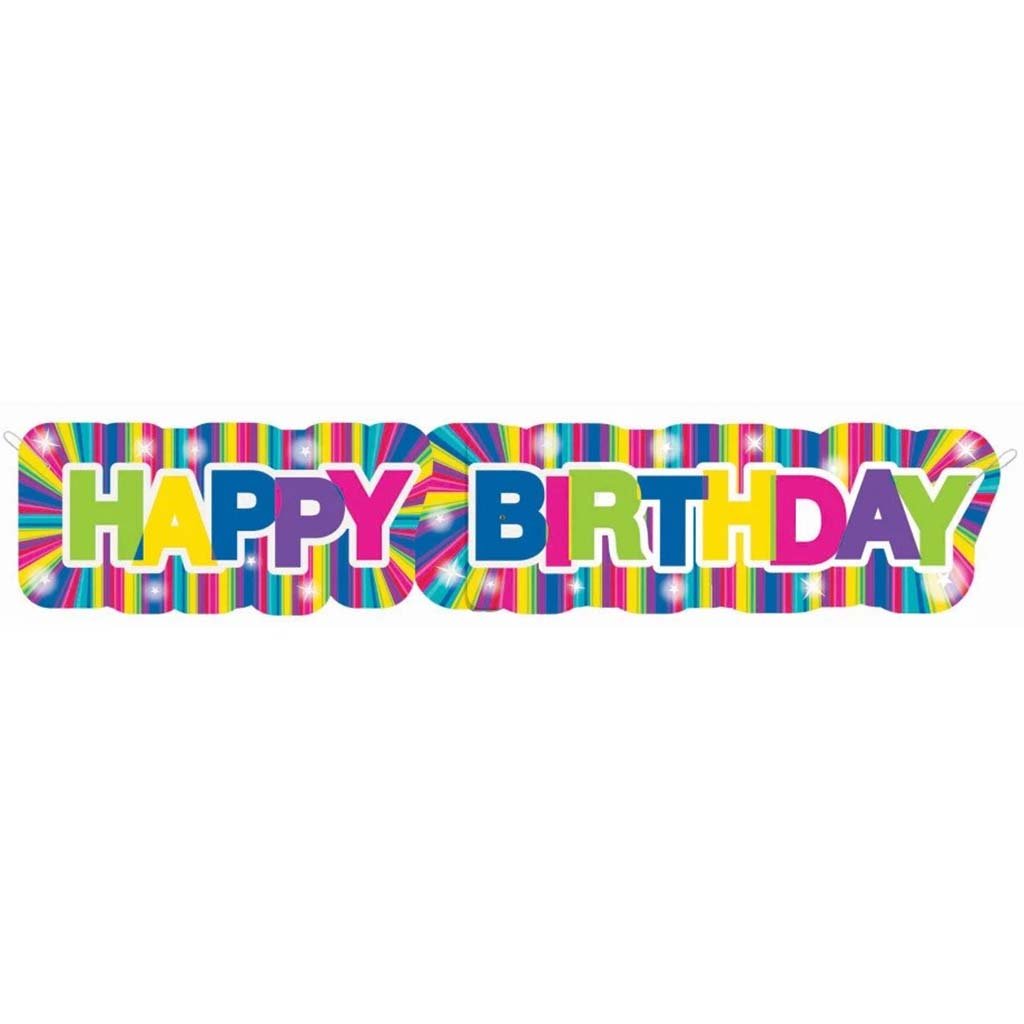 Giant Jointed Banner 4.5 ft, Starburst Neon Happy Birthday 