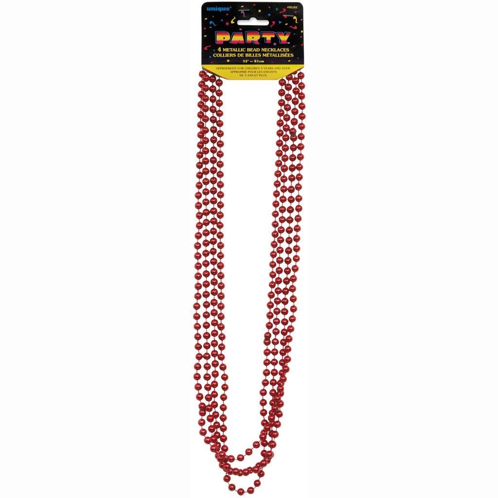 Bead Necklaces 32in 4ct, Red Metallic 